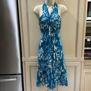 Donna Ricco Turquoise & White Floral Halter Dress Size 2